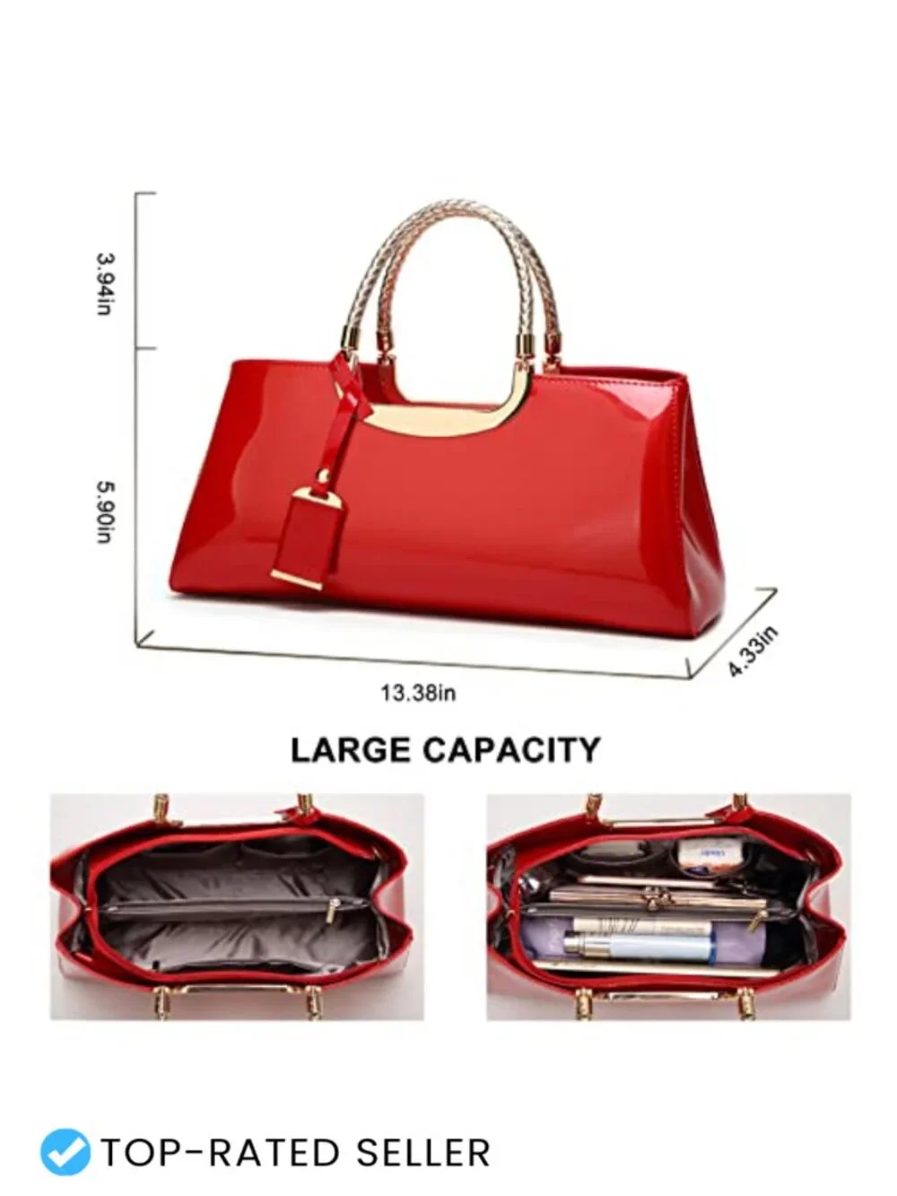 Patent Leather Structured Shoulder Handbag Women Evening Party Satchel
